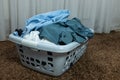 Basket with dirty laundry in the bedroom Royalty Free Stock Photo