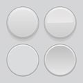 Gray plastic buttons. 3d round signs - normal, active, pushed