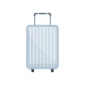 Gray plastic suitcase on wheels. Travel bag with telescopic handle. Luggage for adventure. Flat vector icon Royalty Free Stock Photo