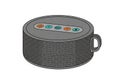 Gray portable Bluetooth speaker with a cylindrical design and mesh grille. Controls on the top Royalty Free Stock Photo