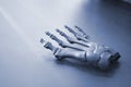 Gray prototype of the human foot skeleton printed on 3d printer on dark surface. Royalty Free Stock Photo