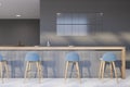 Gray pub interior with bar counter