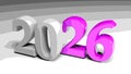 2026 gray and purple write on gray background - 3D rendering illustration