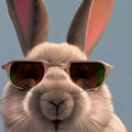 A gray rabbit with black sunglass created with generative AI technology.