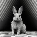 Gray And Gray Rabbit 3d Render Illustration Inspired By Anni Albers And Robert Irwin