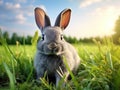 Gray rabbit on grass