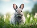 Gray rabbit on grass