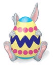 Gray Rabbit Hiding Behind Easter Egg