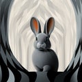 Gray Rabbit In Illusory Tunnel: Op Art Wall Art