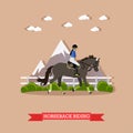 Gray race horse and lady jockey, Horseback riding concept, vector