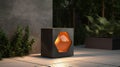 Futuristic Outdoor Table Lamp With Circular Design And Orange Light