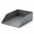 A gray, rectangular office paper tray with slanted sides and an open front. Made Royalty Free Stock Photo