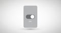Gray rectangular toggle switch in the center, with rounded edges. The switch displays \