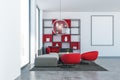 Gray and red loft living room with poster Royalty Free Stock Photo