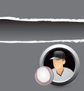 Gray ripped banner with baseball player