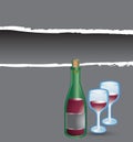 Gray ripped banner wine bottle and glasses