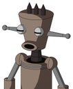 Gray Robot With Cylinder-Conic Head And Round Mouth And Two Eyes And Three Dark Spikes