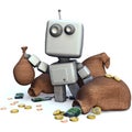 Gray Robot with money bags Royalty Free Stock Photo