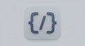A gray, rounded square icon features dark gray curly braces enclosing a forward slash, Royalty Free Stock Photo