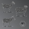 Gray scale geometric illustration of medium farm animals