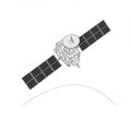 Gray scale illustration of a satellite with rectangular solar panels on either side orbiting a Royalty Free Stock Photo