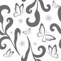 Gray seamless background with butterflies and patterns. Vector illustration Royalty Free Stock Photo