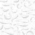 Gray seamless ocean patterns with Sperm whale / Cachalot on white background