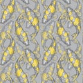 Gray seamless pattern in trending colors with vibrant koi fishes