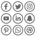 Gray shade Social media logo set of facebook twitter instagram pinterest whatsapp dribble you-tube linked in and snap-chat
