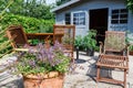 Shed with terrace and garden furniture