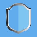 Gray shield blue background on blue background. Vector graphic. Safety badge steel icon. Shield icon vector