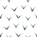 Gray silhouettes of flying gulls are abstract. Watercolor illustration drawn by hand in a children's simple style Royalty Free Stock Photo