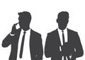 Gray silhouettes portrait of two businessmen posing on white background, flat line vector and illustration. Royalty Free Stock Photo