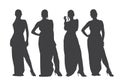 Gray silhouettes of pretty women group pose on white color background, flat line vector and illustration.