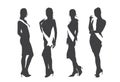 Gray silhouettes of pretty women group pose on white color background, flat line vector and illustration.