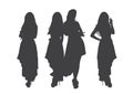 Gray silhouettes of pretty women group pose on white colour background, flat line vector and illustration.