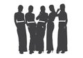 Gray silhouettes of pretty women group pose on white colour background, flat line vector and illustration.