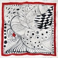 Gray silk scarf with hand-drawn abstract picture