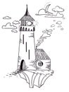 Gray sketch with castle. Graphic illustration Royalty Free Stock Photo