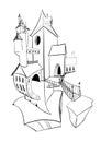 Gray sketch with castle. Graphic illustration Royalty Free Stock Photo