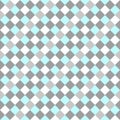 Gray Sky Blue White Seamless Diagonal French Checkered Pattern. Inclined Colorful Fabric Check Pattern Background. 45 degrees