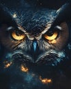 A gray sky image shows an owl with yellow eyes Royalty Free Stock Photo