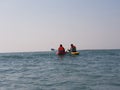 Gray sky with a cupule speed boat on sea in nature