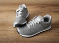 Gray sneakers as a lifestyle of a modern person Royalty Free Stock Photo