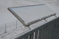 Gray snow-covered staircase observation deck construction with high resistance to deformation even under heavy load Galvanized ste