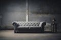 a gray sofa, fashionable comfortable and stylish, by the gray wall