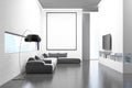 Gray sofa living room, TV set and poster Royalty Free Stock Photo