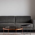 Gray sofa and metal coffee tables