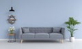 Gray sofa and ramp, plant, table, in living room, 3D rendering Royalty Free Stock Photo