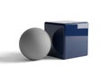 Gray sphere beside blue cube Royalty Free Stock Photo